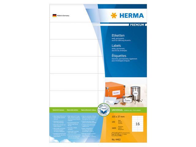 Herma PREMIUM etiketten met rechte hoeken 105x37 mm, 4462 (pak 1600 stuks)