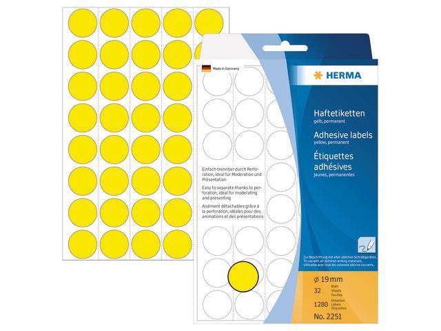 HERMA Markeer punten u00d8 19 mm rond geel (verpakking 1280 stuks)