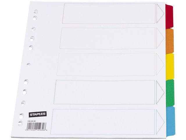 Our Choice Tabbladen wit karton, met gekleurde tabs 11 rings, A4, 5 onbedrukte tabs (set 5 vel)